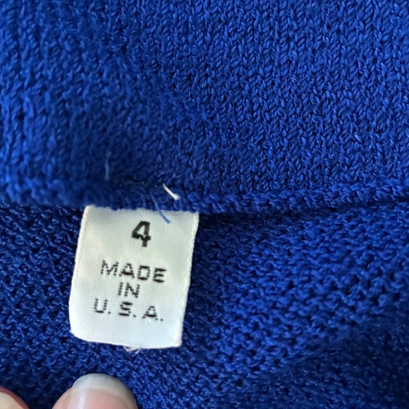 St. John Vintage 80’s Santana Knit Long Sleeve Sweater Dress blue gold button 4 - Picture 7 of 16